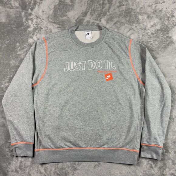 Nike Crewneck Sweatshirt Mens Large Gray Sprotswear JUST DO IT Vintage Y2K - Picture 1 of 13